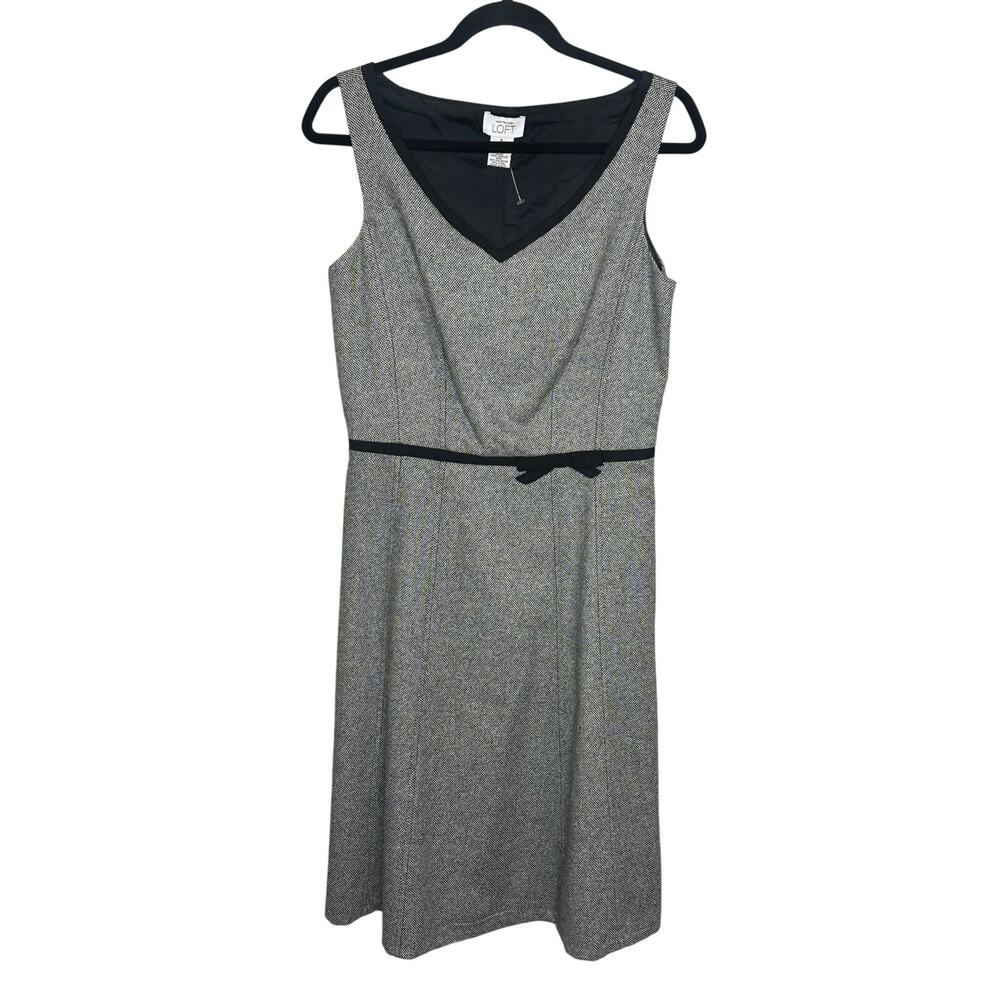Ann Taylor Loft Black Wool Silk A-Line Midi Dress Bow Accent Workwear Office 8